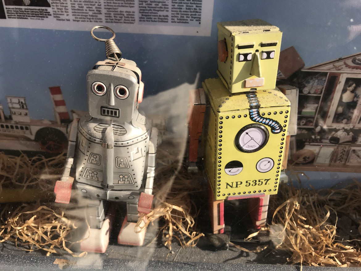 Munich toy museum robots Picture of two toy robots from the Munich toy museum