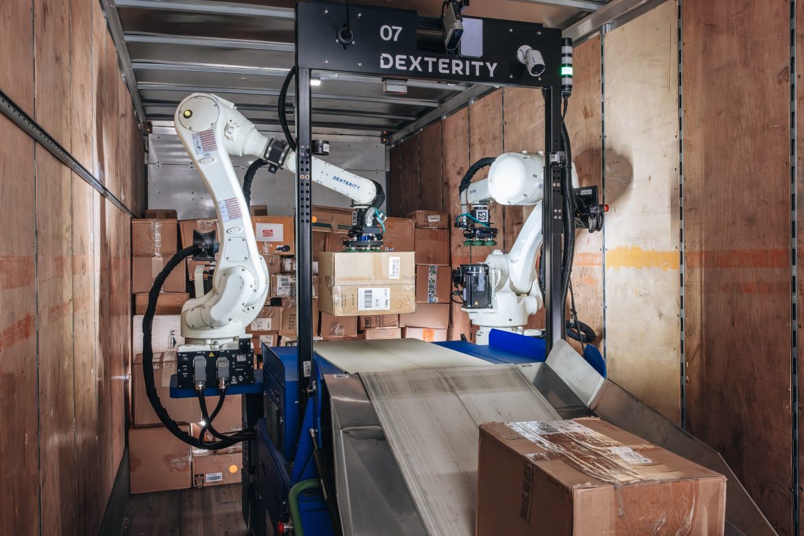 Dexterity AI robots at work in a FedEx truck