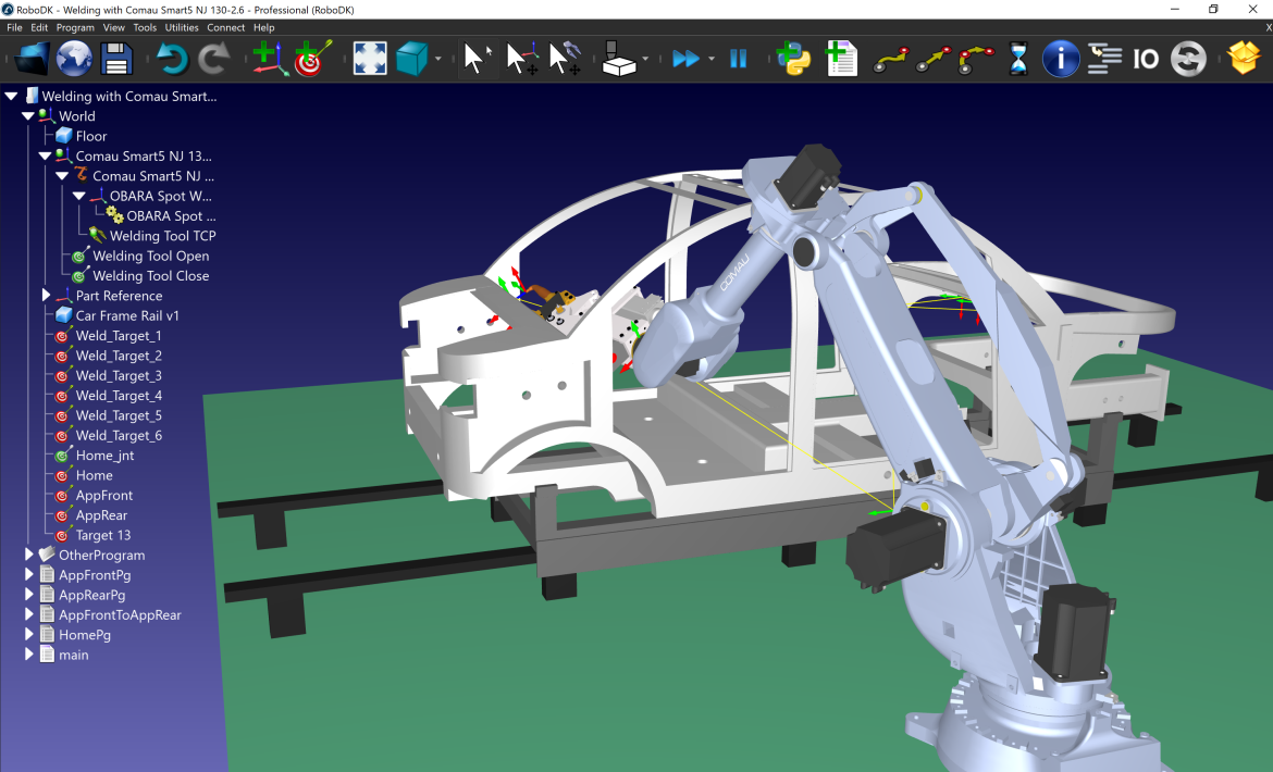 A view of the robot simulation from the RoboDK and Comau partnership