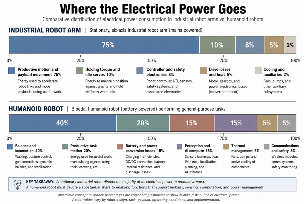 Annotated graph showing power usage of humanoid vs. robot arm